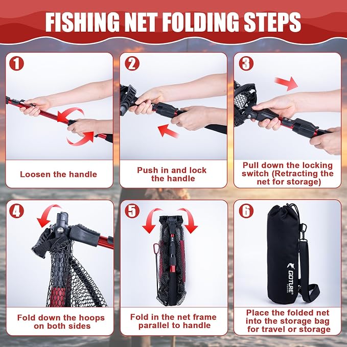Goture Floating Fishing Net with Assist Handle, Aluminum Alloy Fixed or Telescoping Pole Handle, PVC Coated Nylon Mesh, Foldable Fish Landing Net, Carry Bag for Kayak, Fly, Bass, Trout Fishing