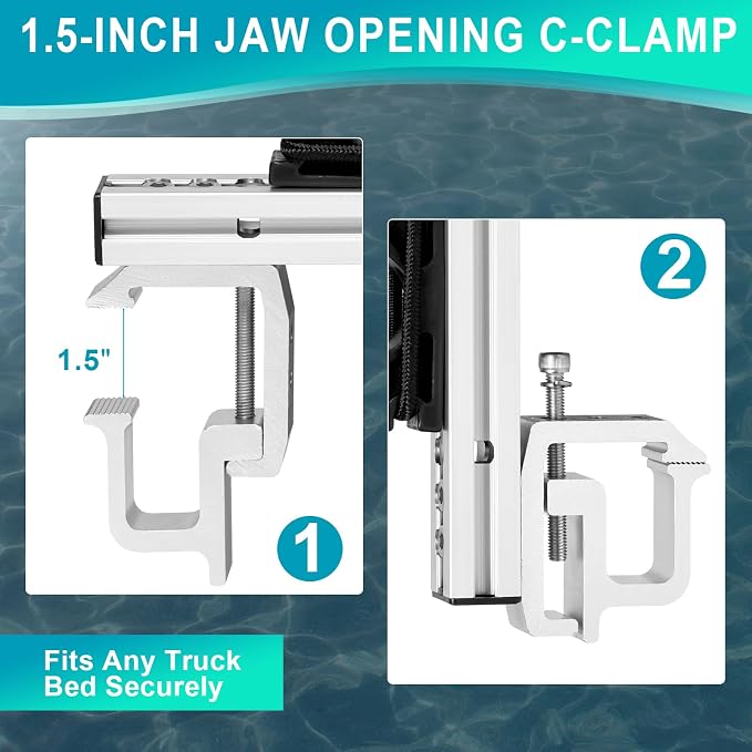 Heavy-Duty Aluminum Fishing Rod Holder for Truck Bed, 4 Rods Truck Fishing Rod Holds with C-Clamp Mount