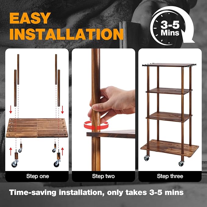 Ghosthorn Fishing Rod Holders Fishing Pole Rack for Garage Hold up to 10 Rods Wooden Fishing Pole Holders Organizer Fishing Rod Rack Fishing Gear Storage Equipment(Carbonization，4 Tier)