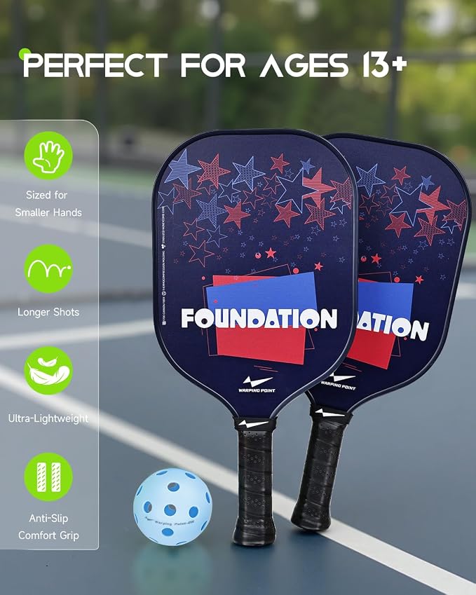 Warping Point Junior Pickleball Paddle – T700 Carbon Fiber Face, Lightweight Polymer Core, Designed for Kids 12 & Under and Teens 13+, Youth-Friendly Grip and Balanced Control