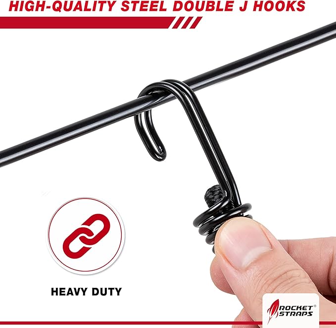 Rocket Straps - Ultimate Outdoor Bungee Cord Assortment - Heavy Duty Set of 12 Bungee Cords (72") Double-J Hooks - Elastic Straps for Camping, Securing, and DIY and Multipurpose