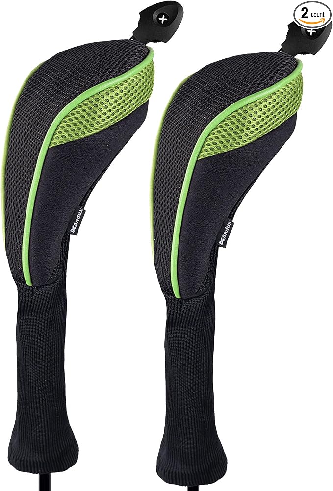 Andux 2 Pack Long Neck Golf Hybrid Club Head Covers Dial No. Tag CTMT-01 | Mesh Breathable material | all the Same Size | Coloured Piping | Pull-On Closure