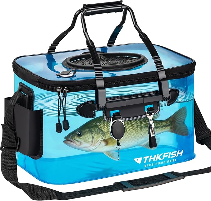 Foldable Transparent Fishing Bucket, 6 Gallon Foldable Bait Bucket, Live Fish Container Multi-Functional Bucket, Live Bait Bucket for Saltwater, Camping, Moving (23l/6Gallon with no Aerator)