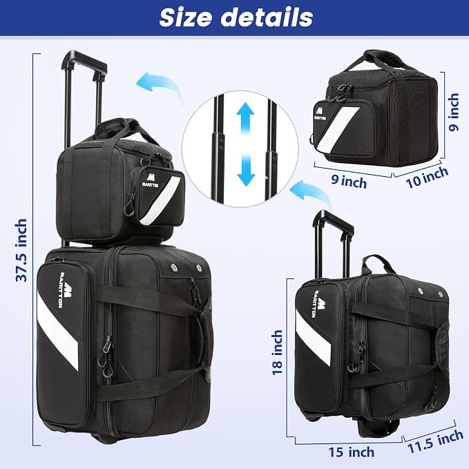 3 Ball Bowling Bags with Wheels, 2 Ball Bowling Bags Double roller with Single Ball Tote, Multi-Pockets & Shoe Compartment (Fits Up to Size 15).
