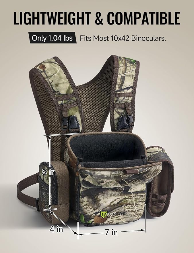 TIDEWE Binocular Harness Chest Pack with MOLLE System, 2 Detachable Pouches, Silent Magnetic Closure, Lightweight & Waterproof Bino Harness for Hunting, Hiking & Birdwatching, Next Camo G2