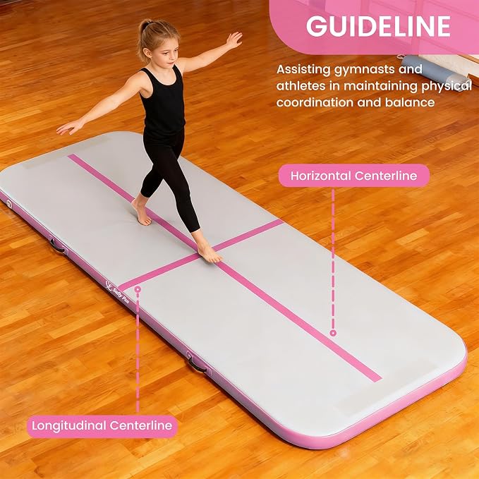 Inflatable Gymnastics Mat 6.6ft/10ft Air Tumble Track Training Mat 4/8 inches Thick Tumbling mat with Electric Pump for Home Use/Tumble/Gym/Training/Cheerleading/Water/Yoga