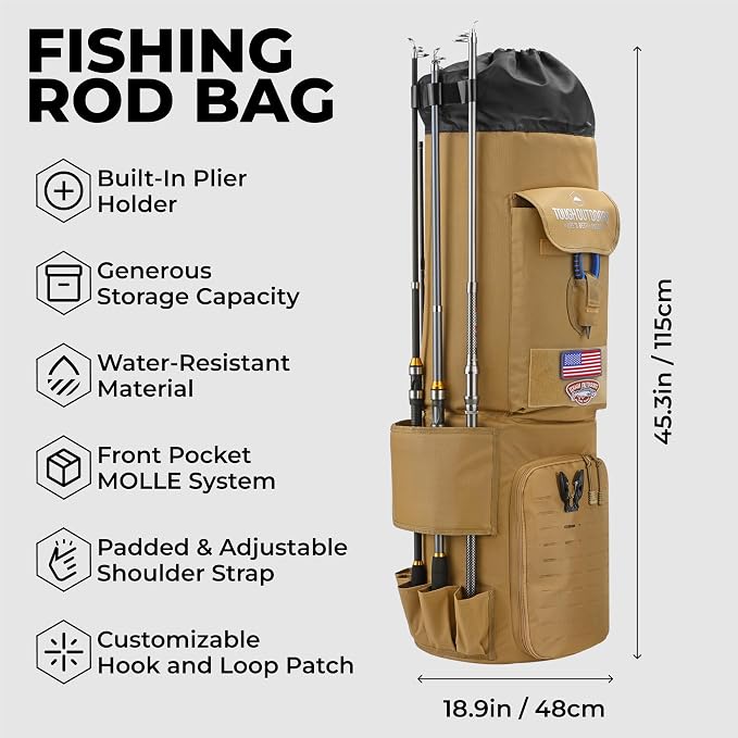 Tough Outfitters Fishing Rod Case - Fishing Pole Case for Travel & Storage - Pole Carrier Bag with Adjustable Shoulder Strap