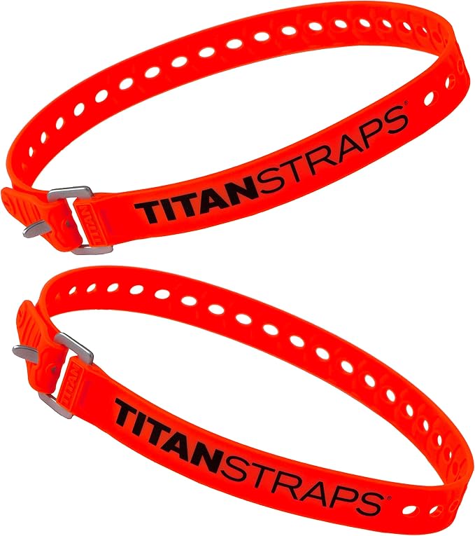 Titan Industrial Straps – Strong & Simple Tie-Downs for Construction (Welders, DIY Home) & 1st Responders – 3 Year Warranty, Batch Tested – 70 lb. Working Load, 25" Length, Safety Orange, 2-Pack