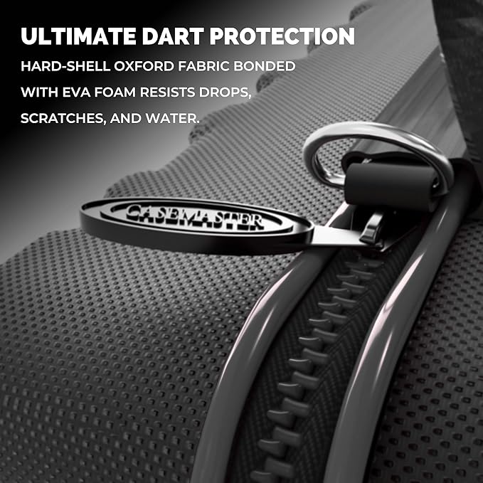 Casemaster Maxx 4 Dart Case, Holds 12 Steel Tip or Soft Tip Darts Fully Assembled, Hard Shell EVA Darts Case, 20 Accessory Pockets, Black