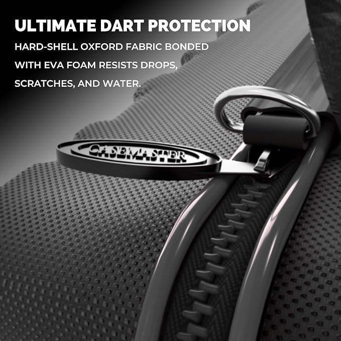 Casemaster Maxx 6 Dart Case, Holds 18 Steel Tip or Soft Tip Darts Fully Assembled, Hard Shell EVA Darts Case, 16 Accessory Pockets, Black