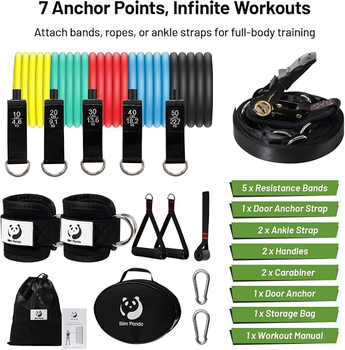 Slim Panda Door Anchor Strap for Resistance Bands, Door Exercise Equipment with Ratchet Adjust Tighten, Multi Point Anchor Gym Attachment, Portable Door Resistance Bands for Home Gym Workouts