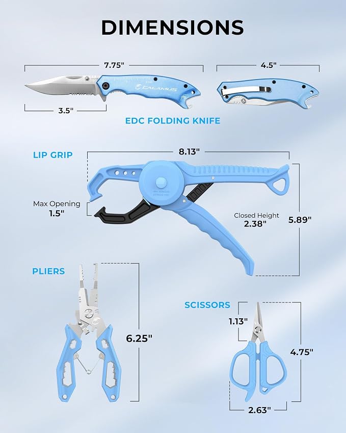 Calamus DriftWave Fishing Tool Kit | Multi-Function Tool Kit, Corrosion-Resistant Pliers, Fish Lip Gripper with Tape Measure, Digital Fish Scale, Fishing Gear