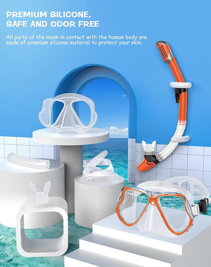 Greatever Dry Snorkel Set,Panoramic Wide View Anti-Fog Scuba Diving Mask,Professional Snorkeling Gear for Adults Kids