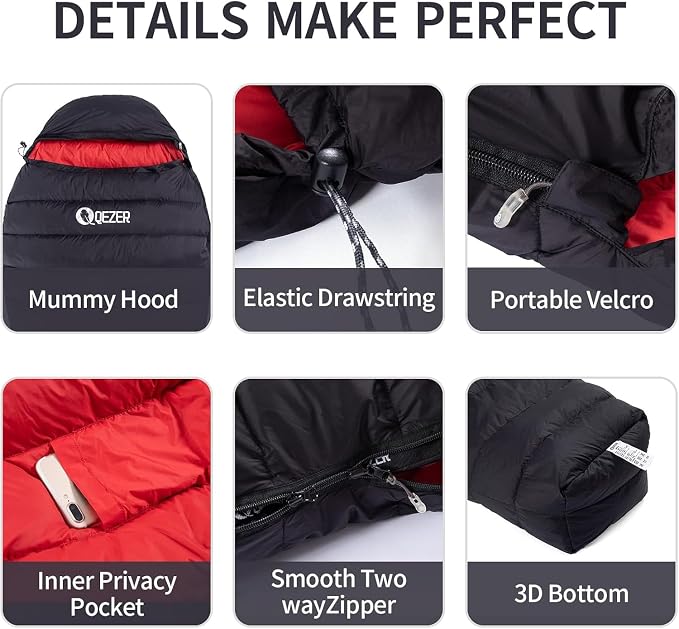 0 Degree Sleeping Bag for Adults 650 Fill Power Down Sleeping Bag for Cold Weather -20F / -8F / 0F / 10F Large Lightweight