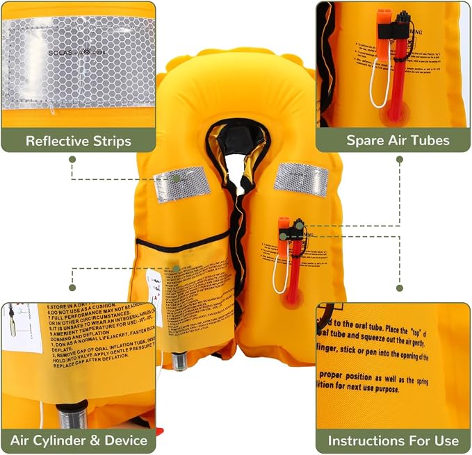 Automatic Inflatable Life Jackets for Adults Life Vests PFD Low Profile Load Capacity Up to 330lbs