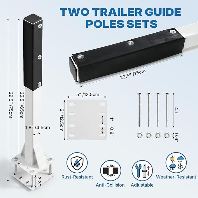 2pack Pontoon Boat Trailer Guides Poles Kits 17" Boat Trailer Guide Poles with Reflective Strip, Steel + UPVC Sleeve Heavy Duty Boat Trailer Parts & Accessories