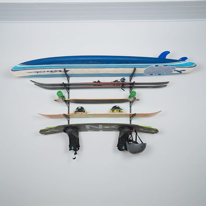StoreYourBoard G-Vert Mini Wall Rack – Heavy-Duty Indoor Adjustable Multi-Sport Board Rack, 5 Levels for Surfboards, Paddle Boards, Snowboards, Skateboards and More, Holds 200 lbs