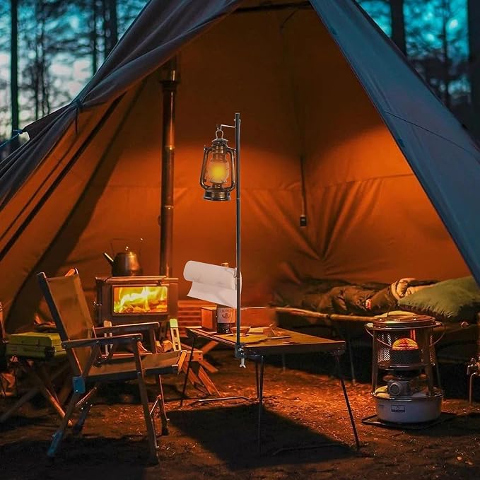 REDCAMP 72in Tall Collapsible Camping Lantern Stand Pole with Stakes and Hooks, Ultralight Portable Folding Aluminum Alloy Lamp Poles for Camping Tables Outdoor Picnic Fishing, Black 2 Pack