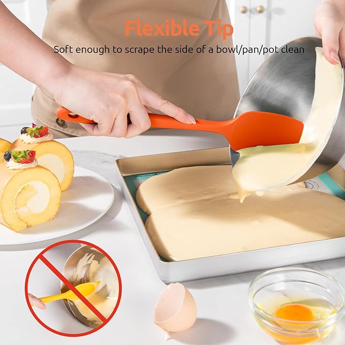 High Heat Resistant Silicone Spatulas: U-Taste 480ºF Hot Proof Food Grade Flexible Silicon Baking Scraper, Food Grade Rubber Kitchen Cooking Mixing Utensils for Nonstick Cookware Set of 4 (Orange)