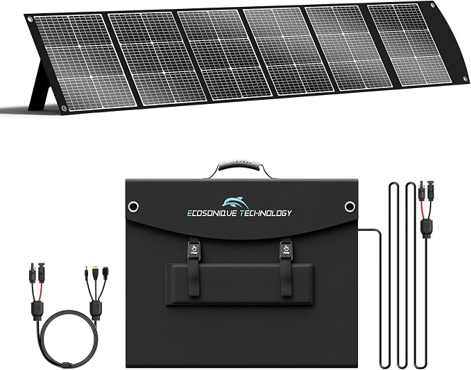 Ecosonique 300W Portable Foldable Solar Panel, 15 lbs CPC Ultra-Lightweight, 40V MC4 & Multi-Output for Anker/Jackery/EcoFlow & More Power Stations, 6 Adjustable Kickstands for RV Camping & Off-Grid