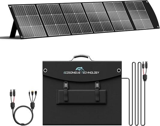 Ecosonique 300W Portable Foldable Solar Panel, 15 lbs CPC Ultra-Lightweight, 40V MC4 & Multi-Output for Anker/Jackery/EcoFlow & More Power Stations, 6 Adjustable Kickstands for RV Camping & Off-Grid