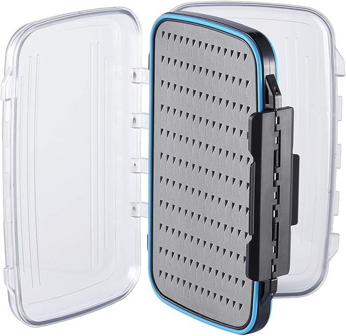 Gonex Fly Boxes for Fly Fishing Jig Boxes Two-Sided Waterproof Lightweight Fly Fishing Box Easy Grip Transparent Lid Fly Fishing Lures Box, 7.3"x 4.6"x 1.5", Grey
