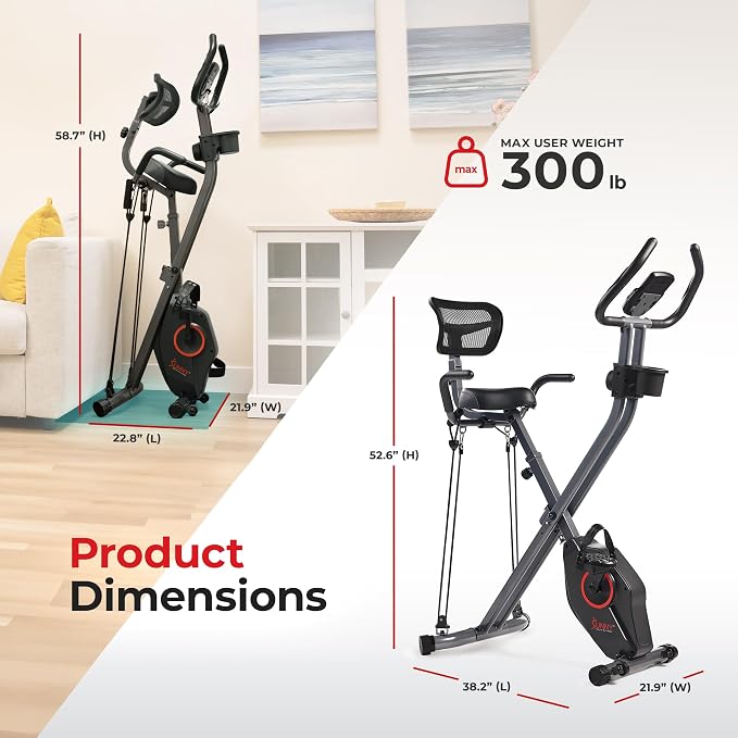 Sunny Health & Fitness Smart Folding X-Bike, Portable Compact Exercise Bike for Indoor Cycling Workout, Home Cardio Training Machine, Free SunnyFit App Bluetooth Connect