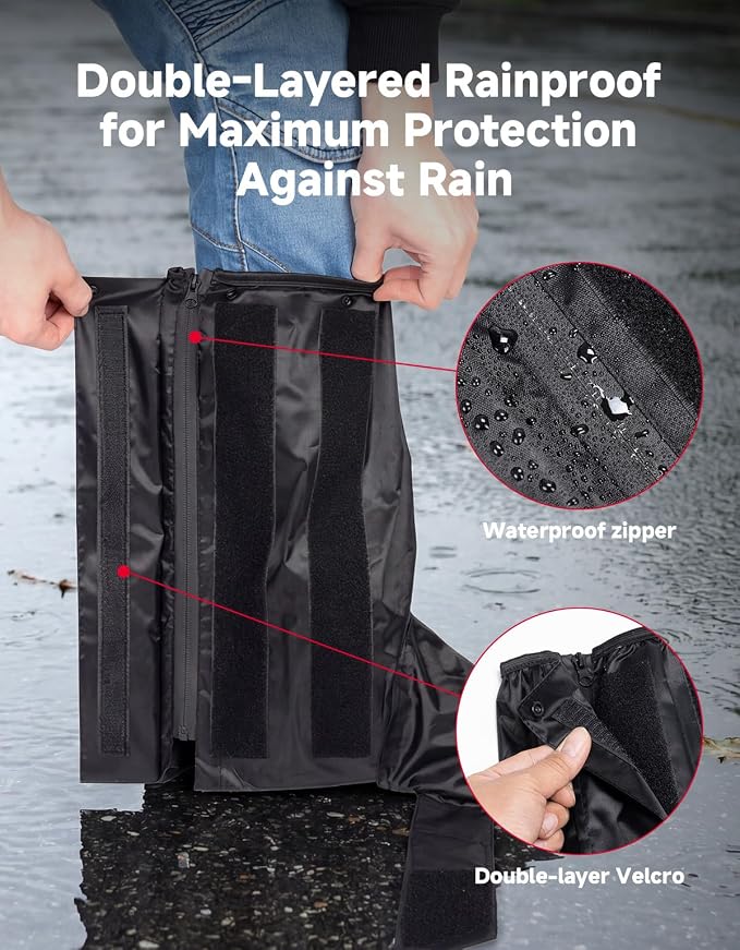 KEMIMOTO Waterproof Half-Sole Rain Shoe Covers, Boot Covers with Waterproof Zipper, Non-Slip, Men Rain Gear Reflector, Black