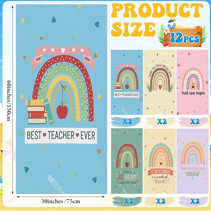 Mindsoft 12 Pcs 30"x 60" Beach Towel for Teachers Bulk, Teacher Appreciation Gifts Beach Towels Yoga Towel Quick Dry Soft Microfiber Sand Oversized Lightweight for Graduation Summer Pool Bath Party