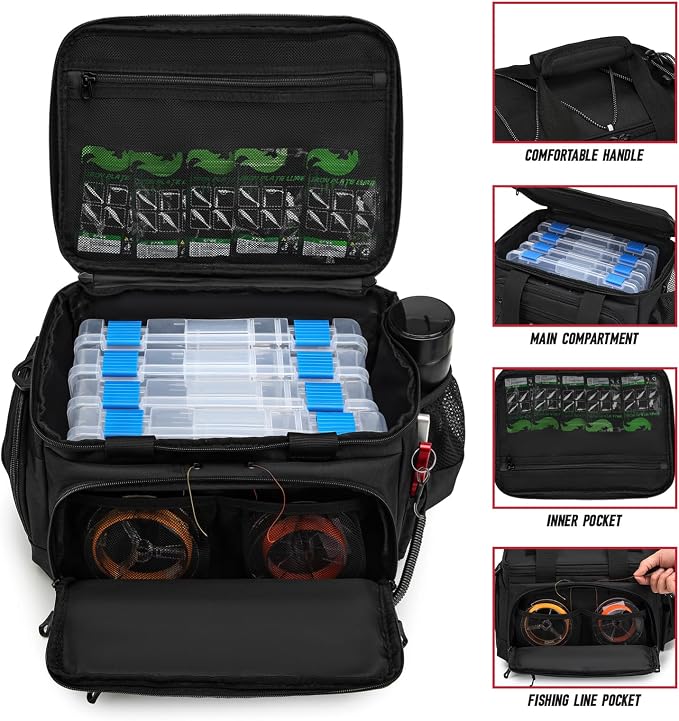 Fishing Tackle Bag, Detachable Fishing Reels Storage Pouch, Fishing Gear Organizer, Adjustable Shoulder Strap Fishing Bags for Saltwater & Freshwater