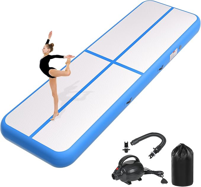 Inflatable Air Gymnastics Tumbling Mat 6ft 10ft 13ft 16ft 20ft, Air Tumble Track Mat 4/8 inches Thickness with Electric Air Pump for Home Use Training Cheerleading Yoga Water Beach Park