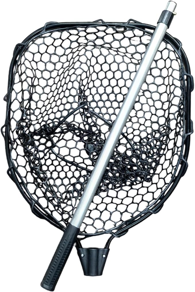 MASTERPRO Heavy-Duty Extendable Rubber Big Landing Nets, Maximum Load 44lbs, Silicone Fishing Net, with 47'' - 66'' Telescoping Aluminum Alloy Pole Handle for Saltwater Large Fish