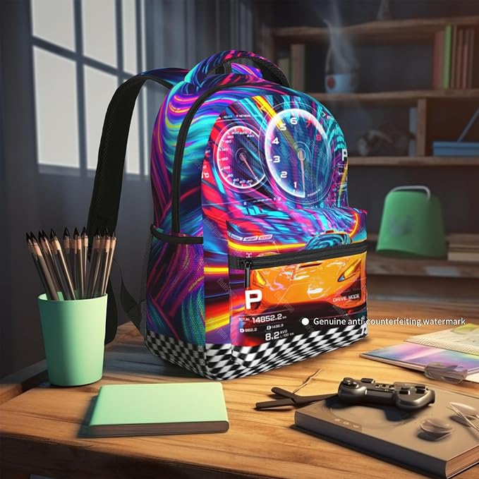 Kids Racing Car School Backpack For Boys Cool Sports Car Boys Backpack For Kids Children Teens Elementary Middle School Car Bookbag Travel Back Pack for Age 6-18