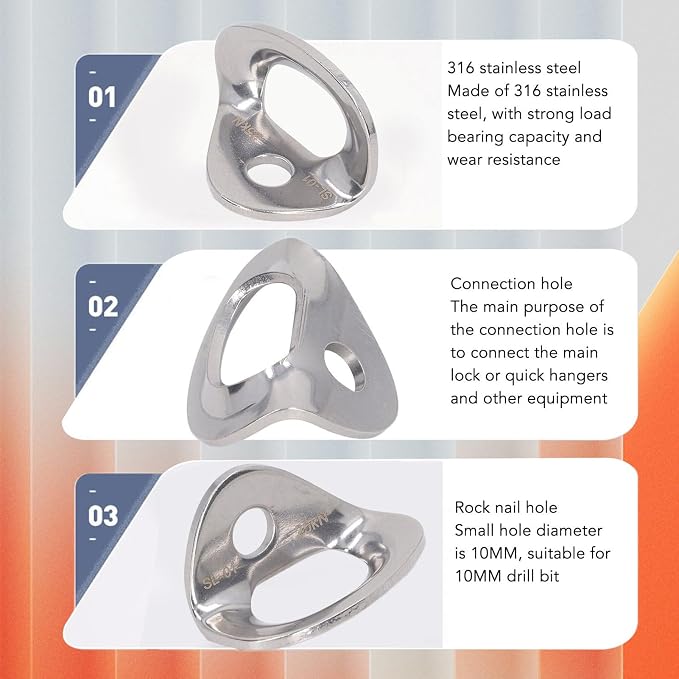10PCS 25KN Bolt Hangers Rock Climbing Holds, 316 Stainless Steel Lightweight Climbing Hanger Rock Climbing Anchors for 10MM/ 3/8" Drill Bit, for Cave Exploration Engineering Protection