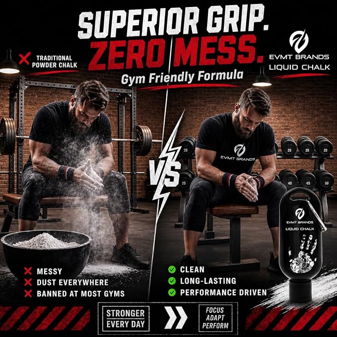 EVMT Brands Liquid Chalk, Mess Free Gym Chalk for Weightlifting, Gymnastics, Rock Climbing, Dancing. Sweat Resistant and Long Lasting for Stronger Grip.