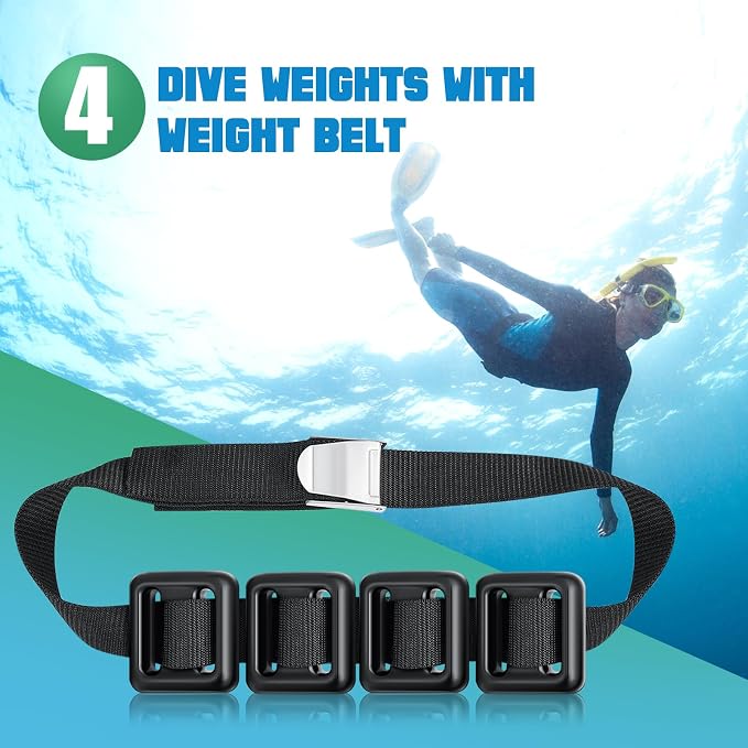 Tellegloww 4 Pcs Dive Weights Belt for Scuba Diving Coated Dive Weights Nylon Dive Belt with Metal Quick Release Buckle for Free Diving Spear Fishing
