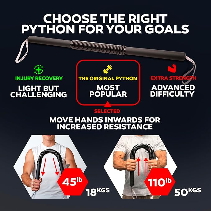 Python Power Twister Bar - Upper Body Exercise for Chest, Shoulder, Forearm, Bicep and Arm Strengthening Workout Equipment by Core Prodigy