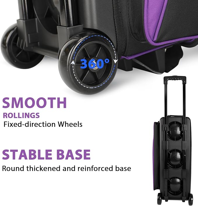 Goloni 3 Ball Bowling Bag with Wheels, Rolling Bowling Roller Bag with Retractable Handle for Balls & Bowling Accessories