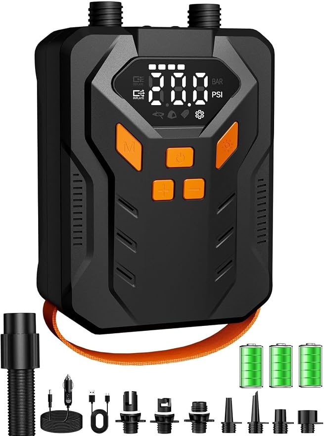 Electric Paddle Board Pump, 20PSI Portable Rechargeable SUP Air Pump, Dual Stage Inflation & Deflation, Auto-Off Air Compressor for Stand Up Paddle Boards, Surfing Kite, Tent, Boat, Kayaks
