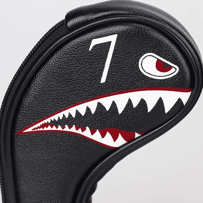 10pcs/Set Shark Golf Club Iron Head Covers Headcover with No. on Both Sides Suitable for Right and Left Handed Golfer Zipper Closure