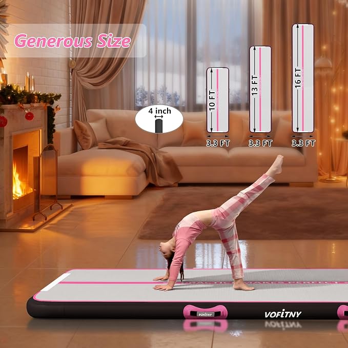 VOFiTNY All Purpose Gymnastics Mat 6.6/10/13/16/20 ft Sturdy Inflatable Tumble Track for Home/Gym