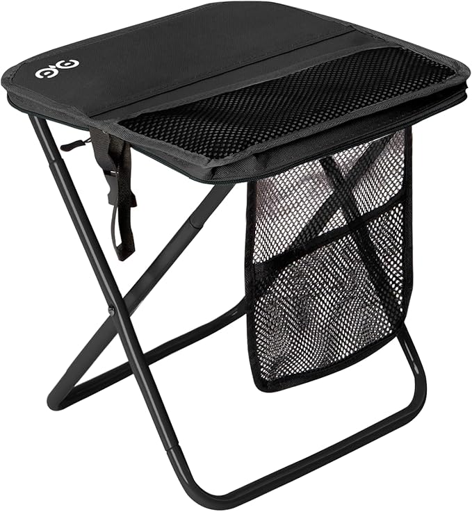 CAMDOOR Adult Portable Collapsible Stool with 3 Side Pockets and Shoulder Strap, Extra Large Folding Camping Stool Supports 400 lbs, Ultralight Portable Seat for Camping, Hiking, Fishing