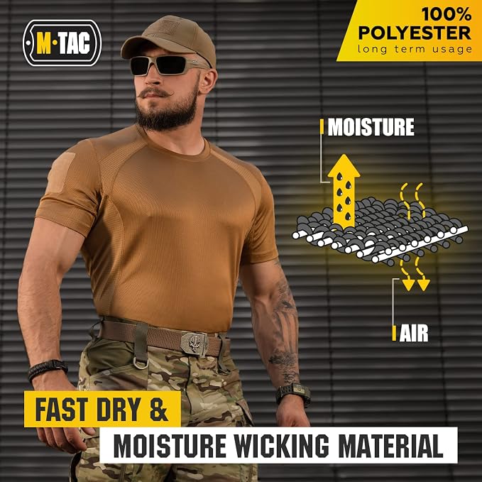 M-Tac Athletic Tactical T-Shirt Gen.2 - Breathable Polyester Military T-Shirt with Patch Panels on Short Sleeves for Men