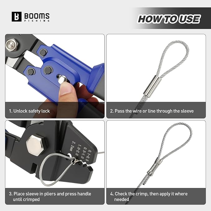 Booms Fishing Crimping Tool Kit: 10.6in Fishing Crimping Pliers with 140pcs Double Barrel Sleeves - Up to 2.2mm Crimper, XW40