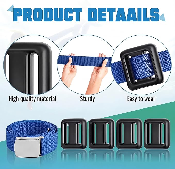 Tellegloww 4 Pcs Dive Weights Belt for Scuba Diving Coated Dive Weights Nylon Dive Belt with Metal Quick Release Buckle for Free Diving Spear Fishing