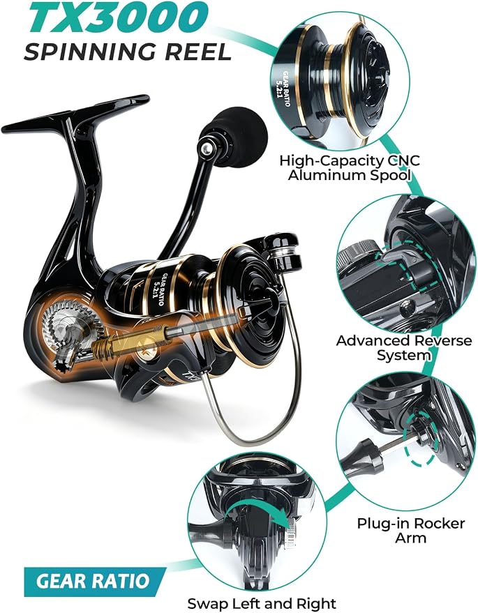 Jenseits 6Ft Spinning Fishing Rod Reel Combo, Freshwater Telescopic Kit | 5.2:1 Spinning Reel, Carbon Fiber Telescopic Rod, Includes Lures, Line & Carry Bag, Fish Gripper & Pliers for Beginner Angler