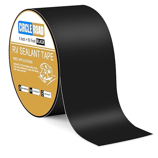 CircleRoad Butyl Sealant Waterproof Tape, RV Roof Tape Black, 4 Inch X 50 Feet RV Repair Sealant Tape, Stop Camper Roof Leaks, UV-Resistant, Weatherproof and Reliable (4In-50FT Black)
