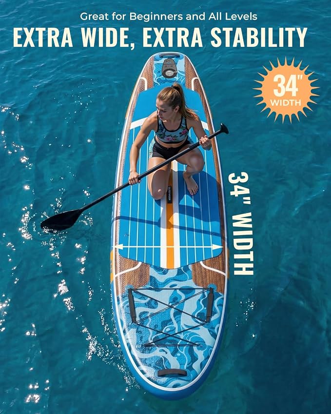 11ft Inflatable Stand Up Paddle Board, Wood Grain Ultra Lightweight SUP, 430lb Capacity for Adults Youth Family, for Fishing Surfing Camping, Includes Backpack & Pump