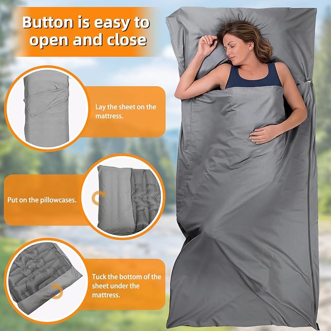 Camping Sleeping Pad, Extra Thick 5 Inch Self Inflating Camping Mat with Ultralight Sleeping Bag Liner Travel Sheet, Camping Pads with Pillow & Foot Pump for Outdoor Hiking, Backpacking, Travel(Grey)