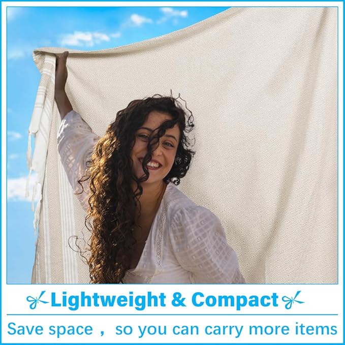 Vikumond Oversized Turkish Beach Towel Blanket XXL Cotton Sandproof Towels Boho Woven Extra Large Big Sand Free Giant Throw Blankets Huge Quilt XL Picnic Camping Necessities Cloud for Adult Gifts